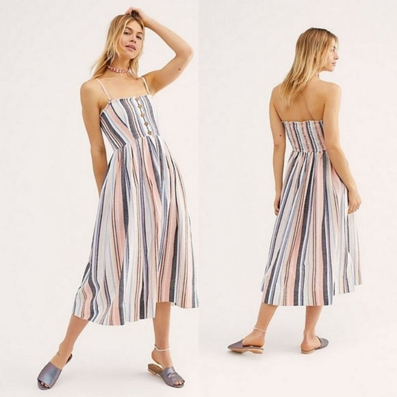 Free People Dresses & Skirts - 💘 Free People Lilah Striped Pleated Midi Tube Dress